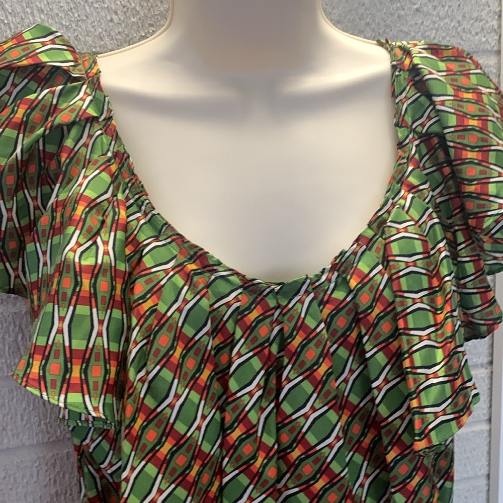 Cynthia Steffe Size 6 100% Silk Sleeveless Green Orange Dress Tiered Ruffles - Picture 8 of 13